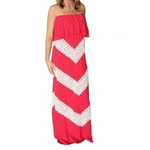 Judith March Maxi Dress Womens Large Crochet Boho Beach Long Chevron Resort